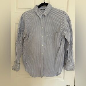 Zara Blue and White Striped Cotton Button-Down Shirt
